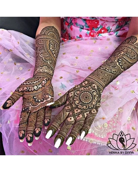 Crescent And Bloom Charming Stylish Full Hand Mehndi Design Symmetry